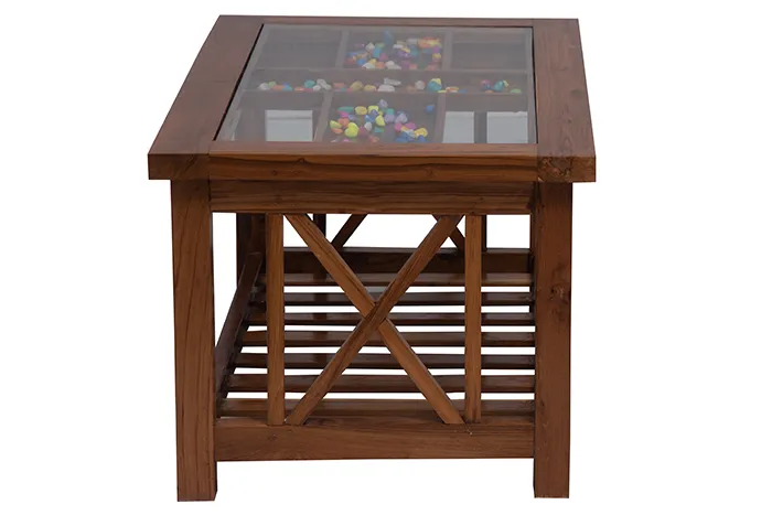 VIVDeal Glass Teak Center Table Glass Top 1